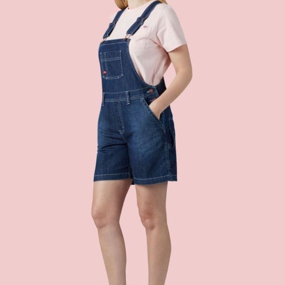 DICKIES Women's Overall Shorts Relaxed Fit Bib Shortalls